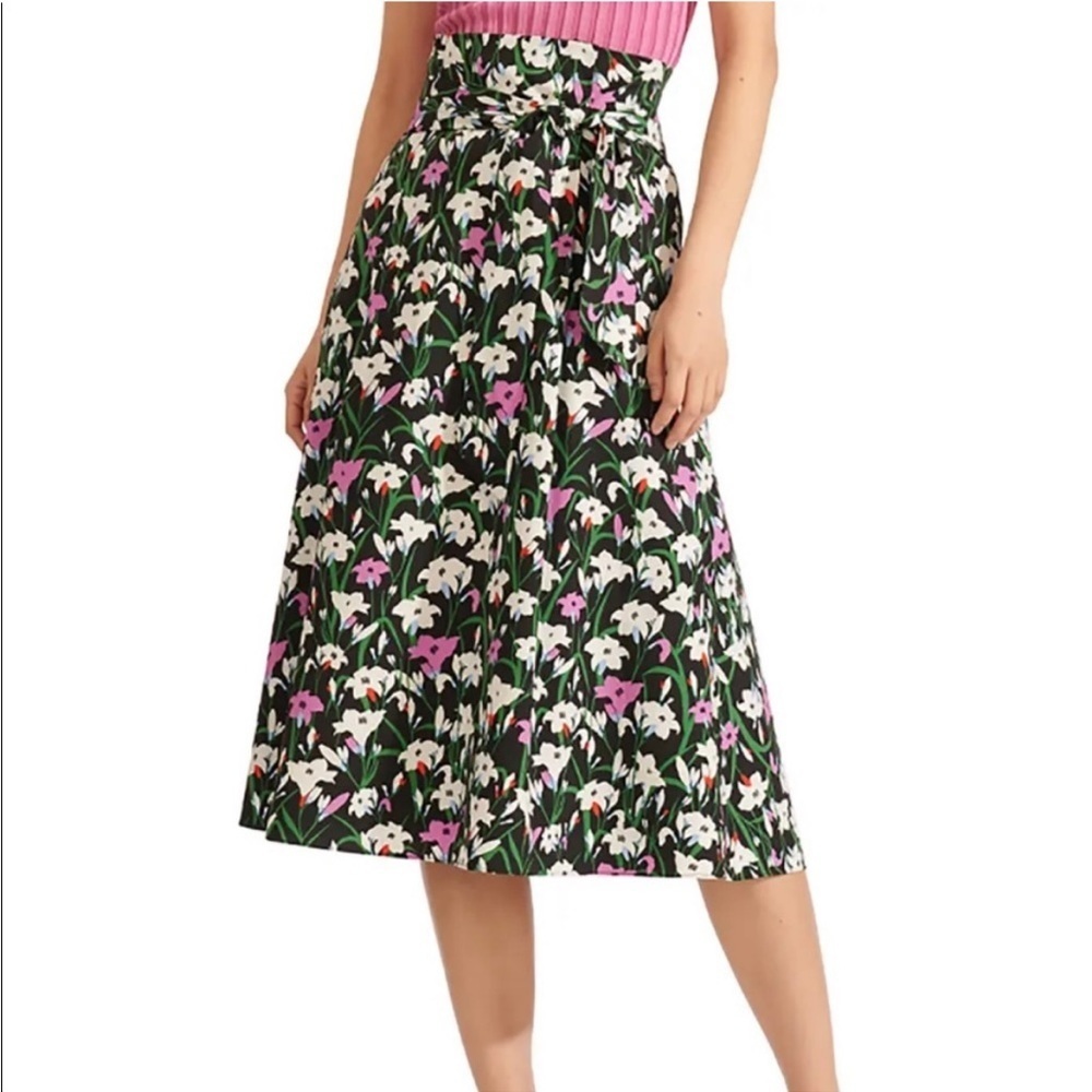 New! Veronica Beard SZ 10, black multi high waist midi skirt with Lilly blooms.